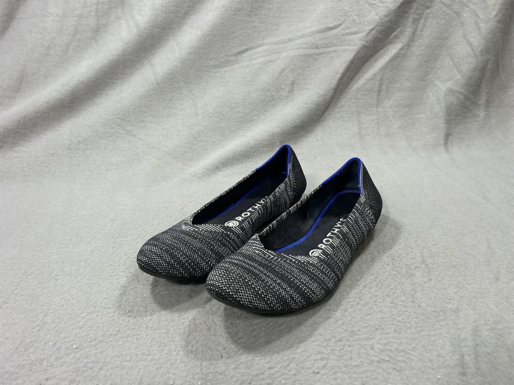 Rothy's Shoes Womens Size 8.5 Black Stripe Knit The Flat Flats Casual Comfort
